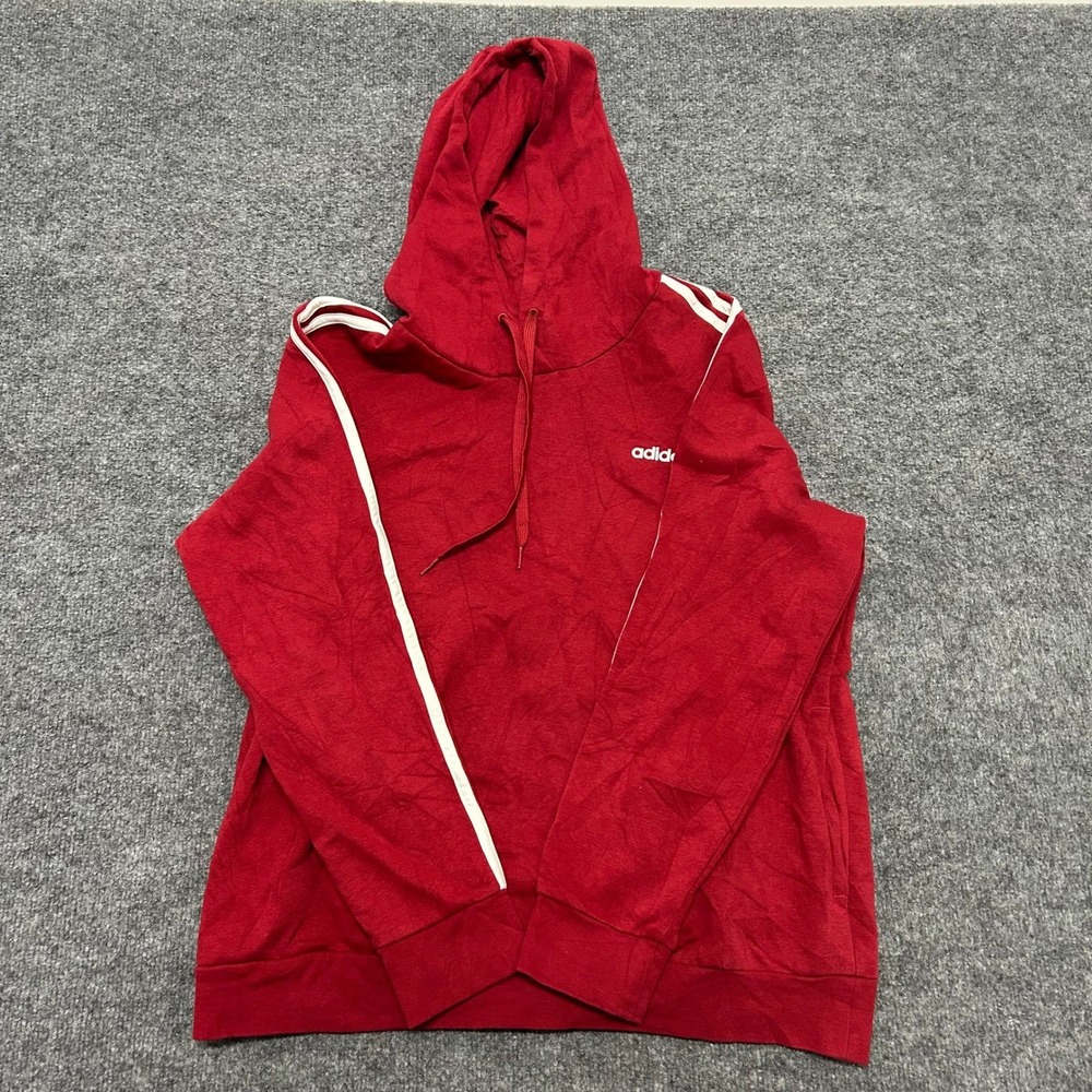 Adidas Hoodie Womens Size XL Red 3 Stripe Long Sleeve Athletic Pullover Shirt